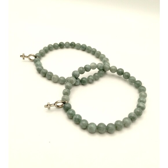 2 Green Adventurine Pearl Bracelets Female Symbol Charm Stretch Hippy Boho - Picture 3 of 4